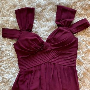 Floor Length Burgundy Empire Waist Bridesmaid’s Dress